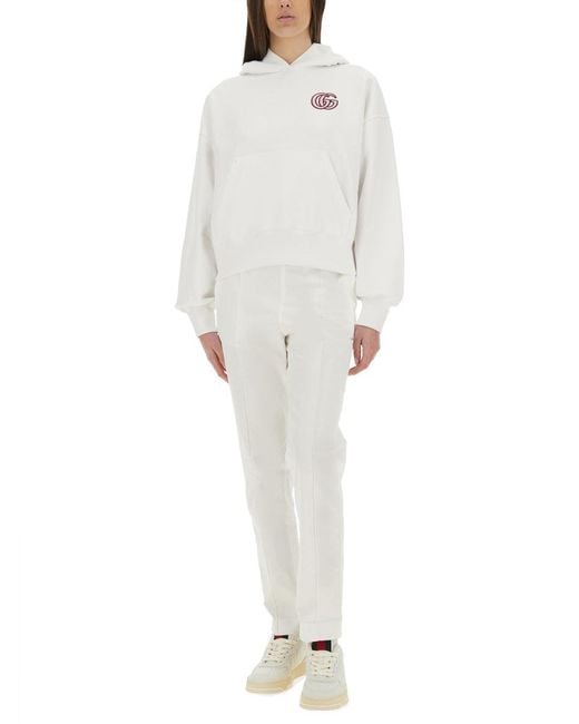Gucci White Cotton Jersey Hooded Sweatshirt With Embroidery