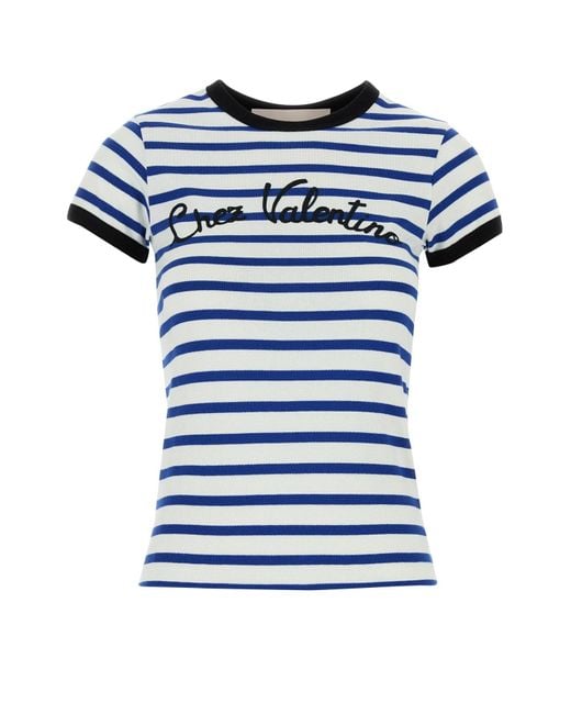 Valentino Garavani Blue Embroidered Cotton T-Shirt