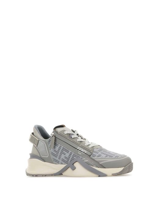 Fendi Gray Grey Fabric Flow Sneakers for men