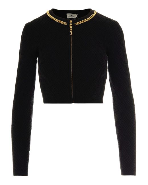 Elisabetta Franchi Black Tricot Cropped Cardigan