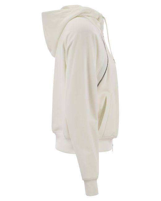 Brunello Cucinelli White Glatte Baumwollfleece -Topwear mit glänzenden Rohrleitungen