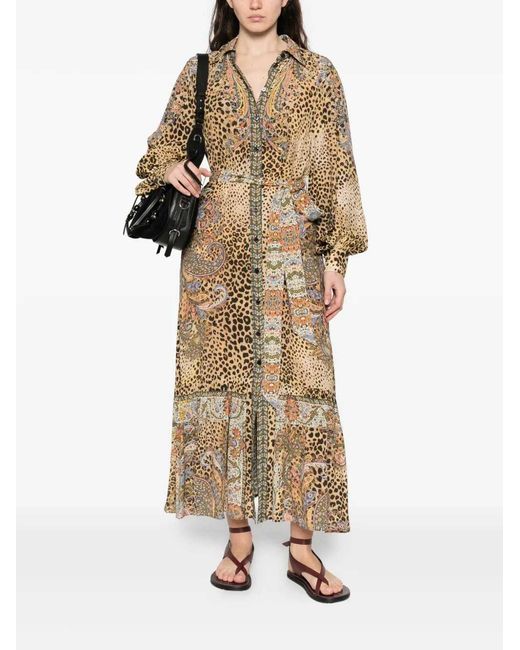 Etro Natural Midi Dress With Paisley Animal Print