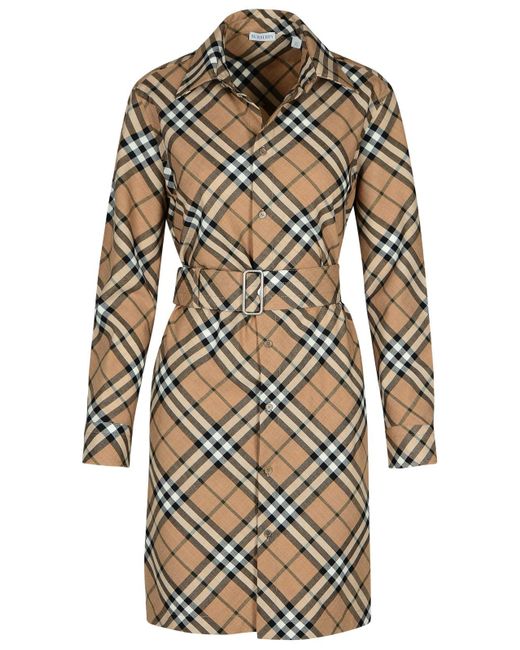 Burberry Natural 'Check' Kleid in beige Wollmischung