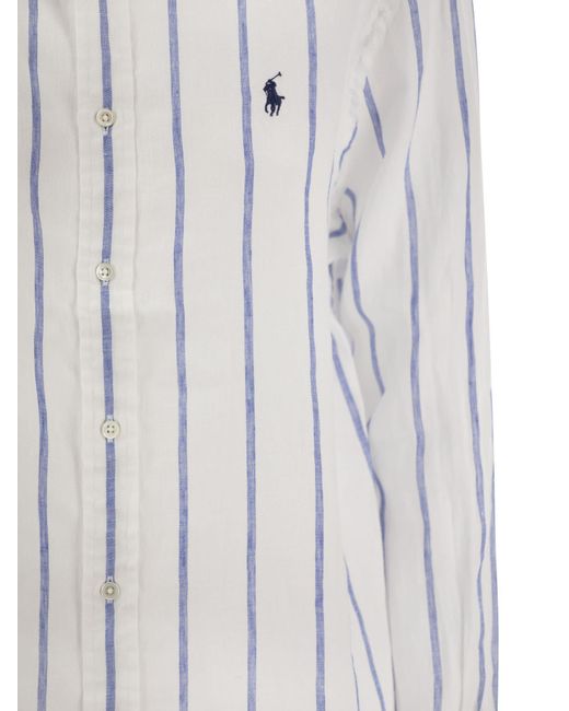 Polo Ralph Lauren Ontspannen Fit Linnen Gestreepte Shirt in het White
