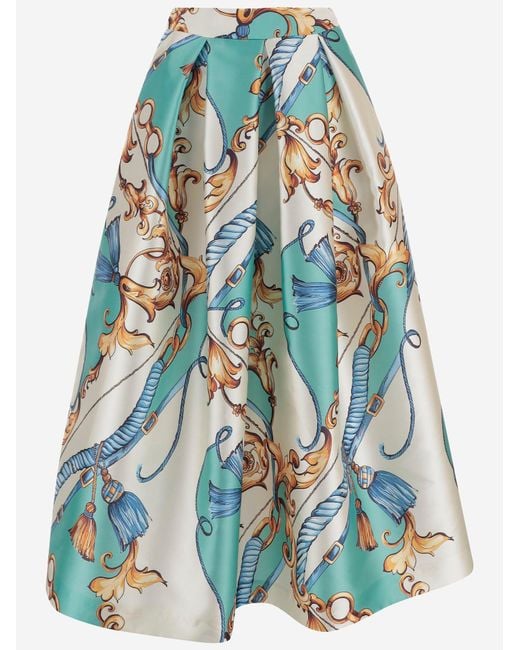 Lunatica Milano Blue Flared Skirt With Fantasy Print
