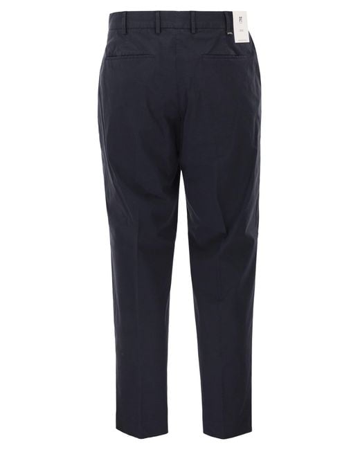 PT Torino Blue Stretch Cotton Tailored Trousers
