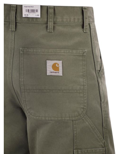 Carhartt Green Denim Bermuda Shorts With Logo On The Back