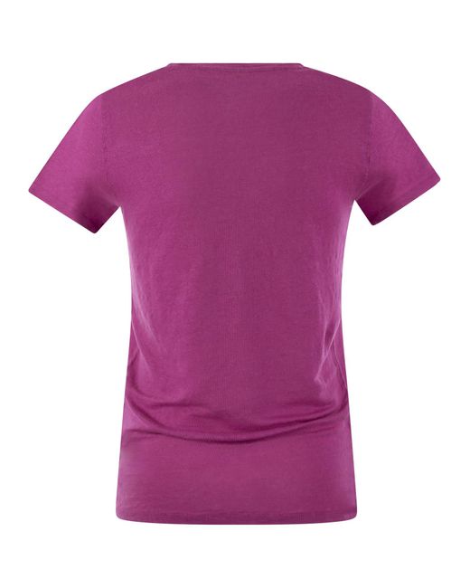 Majestic Purple Crew Neck T -Shirt in Leinen und kurzer Ärmel