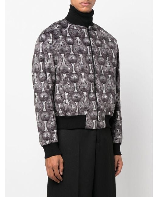 OZWALD BOATENG Gray Geometric-Print Silk Bomber Jacket for men