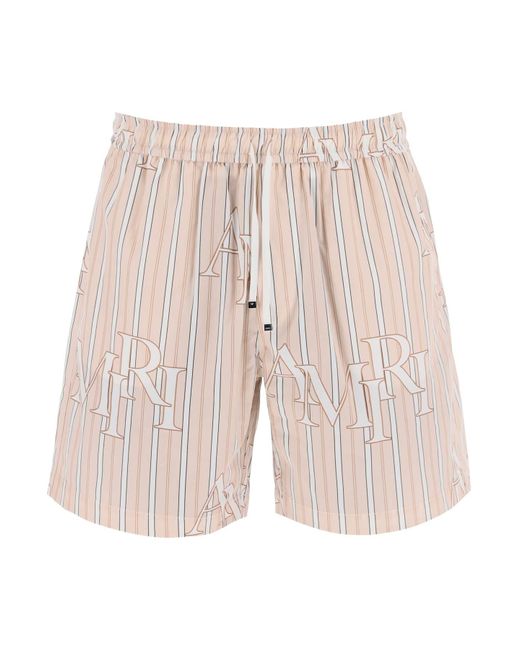 Pantalones cortos de bermudas de poplina técnica de stripe con logotipo "rayado Amiri de hombre de color Pink