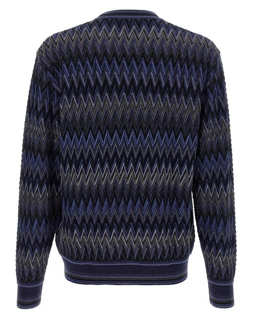 Missoni Blue Zigzag Pattern Wool Sweater With Crew Neck for men