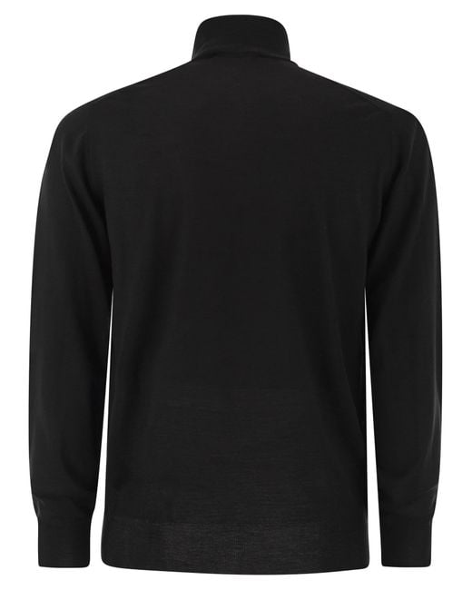 Fedeli Black Favonio Superfine Wool Half Zip Sweater for men