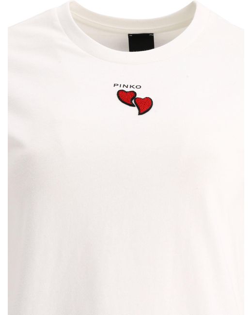 Pinko White T -Shirt mit gestickten Herzen