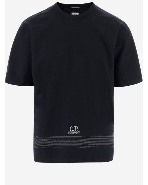 C P Company Black Cotton T-Shirt With Logo for men