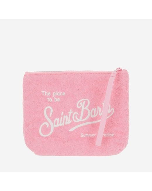 Mc2 Saint Barth Pink Fabric Clutch Bag With Logo