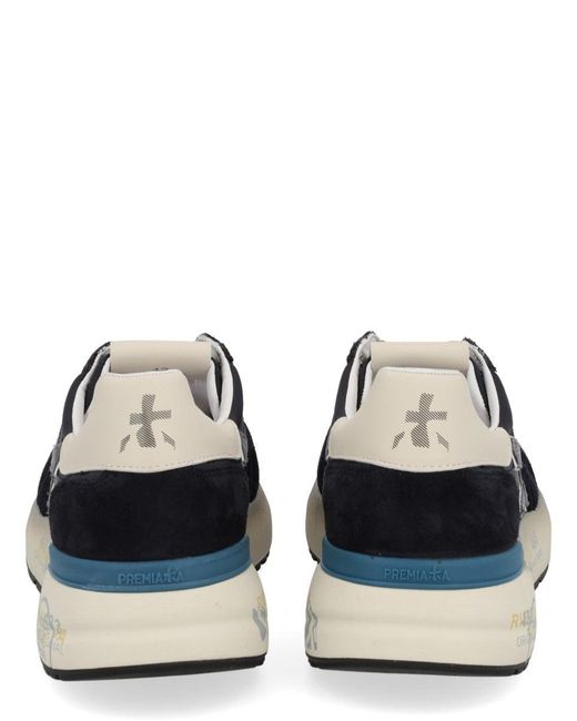 Premiata Blue Dark Base Sneakers With Light Laces And Cream Heel Accent for men