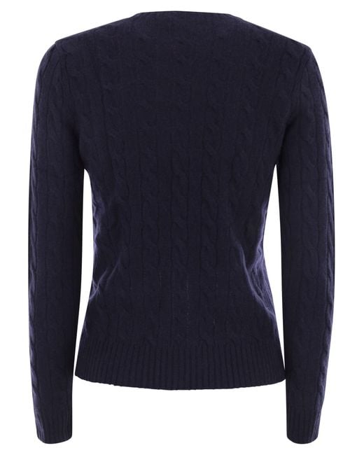 Polo Ralph Lauren Blue Plaited Wool And Cashmere Crew Neck