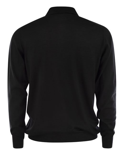 Fedeli Black Virgin Wool Polo Shirt for men