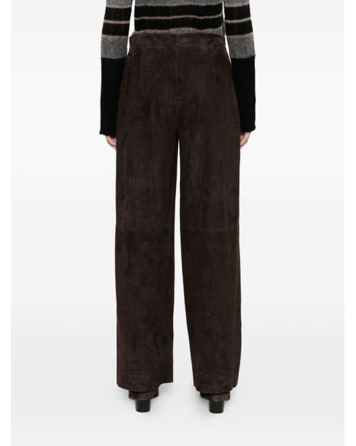 Via Masini 80 Black Leather Wide-Leg Trousers