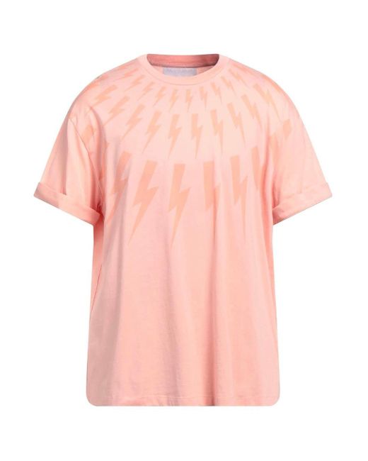Neil Barrett Bjt008s R518s 3202 Zalmkleurig T-shirt in het Pink