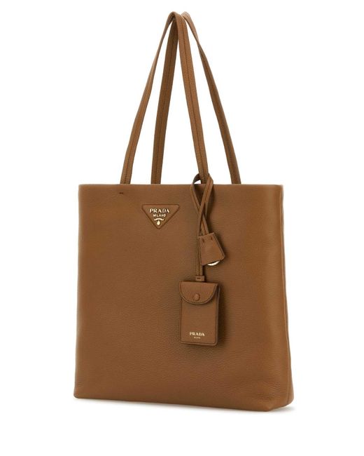 Prada Brown Camel Leather Shopping Bag