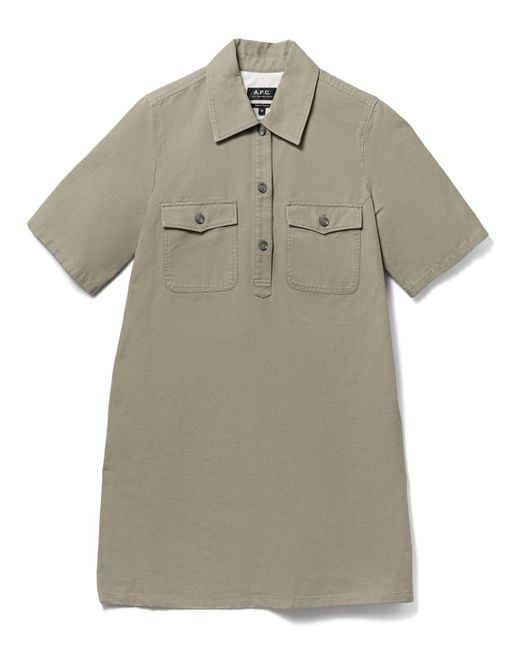 A.P.C. Gray A-Line Dress With Front Button Placket