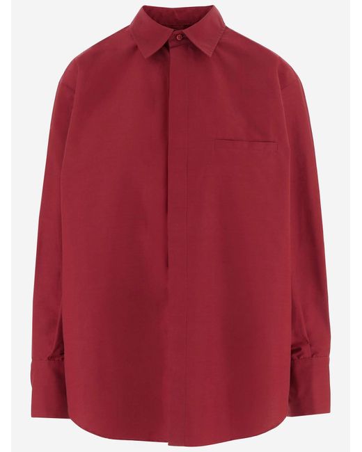 Sa Su Phi Red Cotton Blend Shirt With Ruffled Back