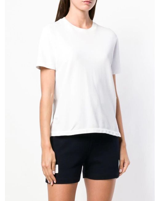 Thom Browne White Relaxed Fit Short Sleeve Tee W/ Center Back Rwb Stripe