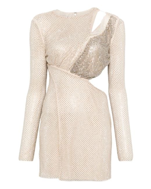 Self-Portrait Natural Champagne Rhinestone Lace Trim Mini Dress