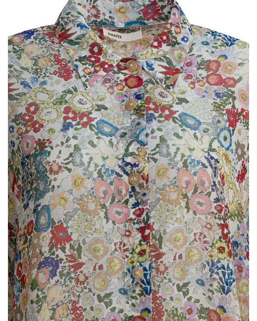 Khaite Gray Silk Floral Shirt
