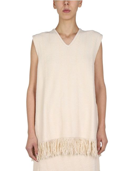 Jil Sander Natural Solid V Neck Top