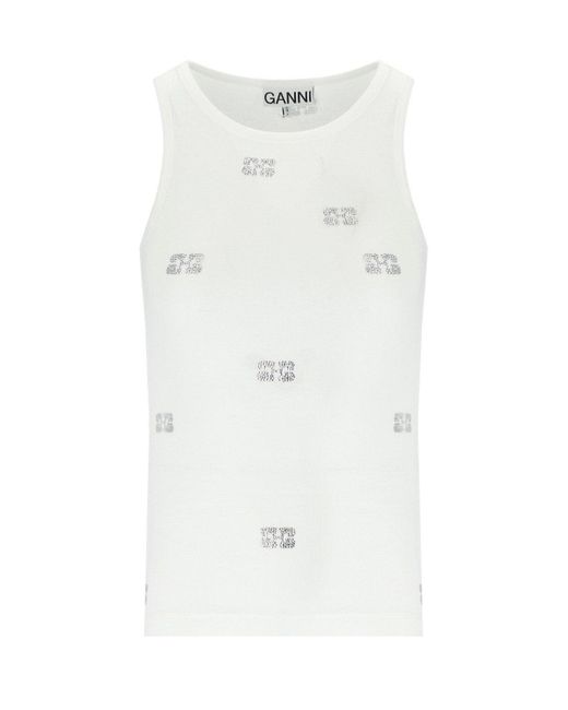 Ganni White Top With Rhinestone for men