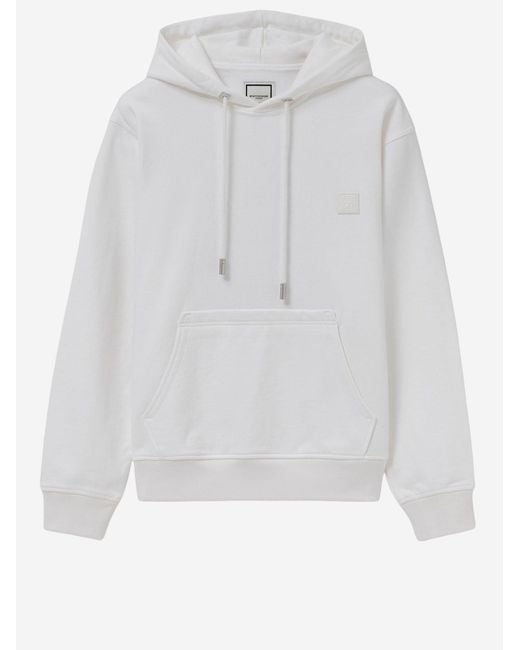 Wooyoungmi White Cotton Hoodie With Drawstring Hood And Floral Graphic for men
