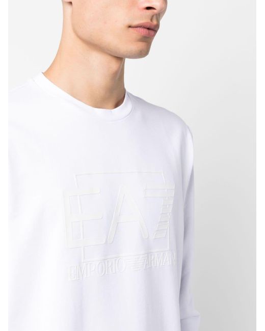 EA7 White Logo-print Cotton Sweatshirt for men