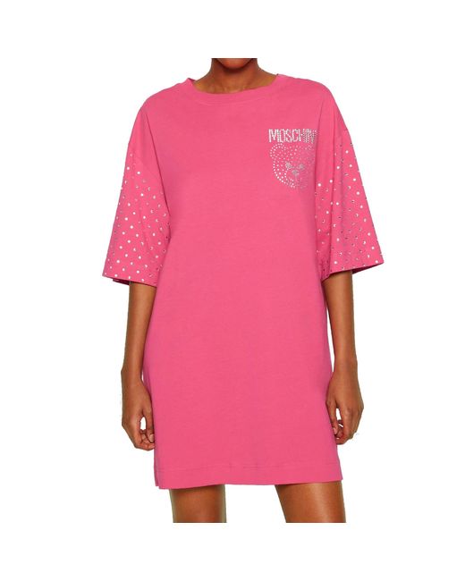 Moschino Couture Pink Cotton Crystal Teddy Dress