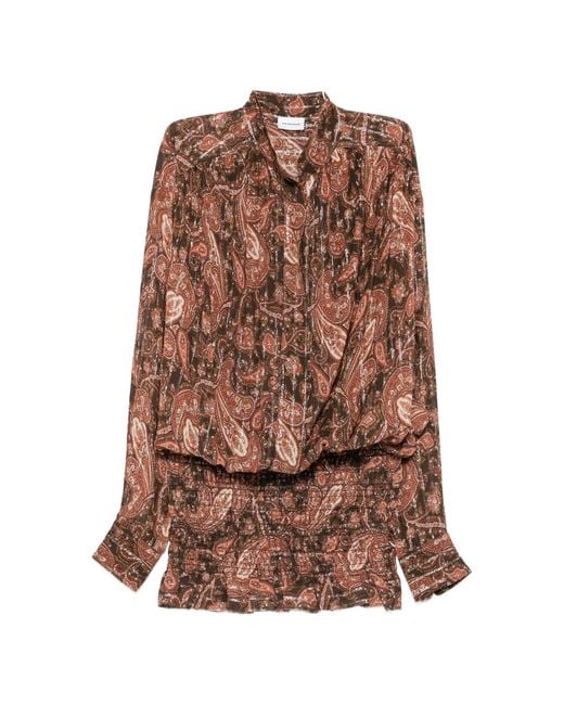 ANDAMANE Brown Rania Smocked Shirt Mini Dress