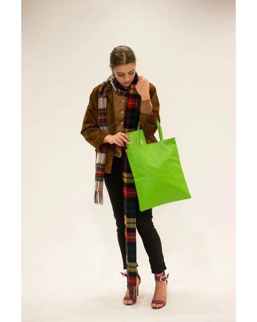 LA ROSE Green Leather Tote Bag Lime