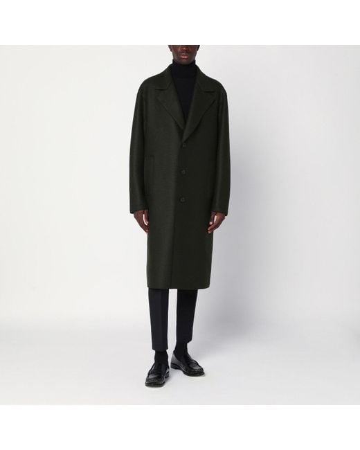 Harris Wharf London Black Khaki Single Breasted Wool Coat for men