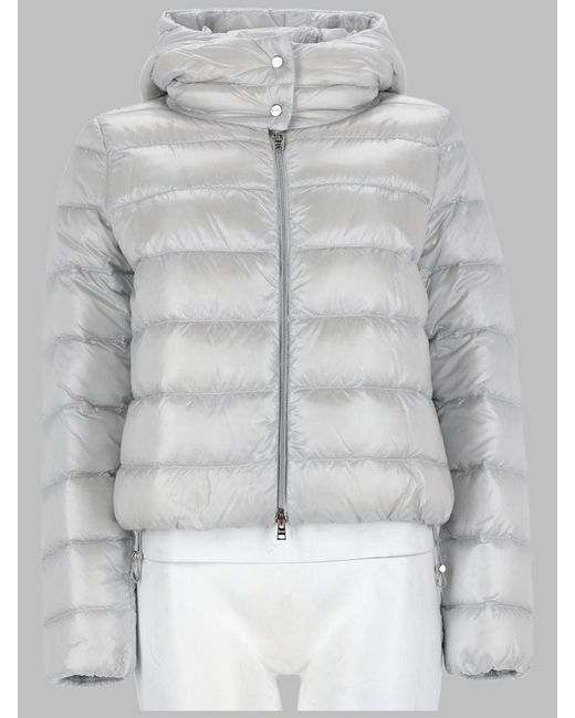 Herno Gray Cropped Hooded Puffer Jacket