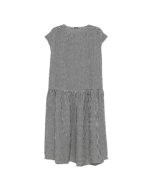 Apuntob Gray Checked Cotton Midi Dress