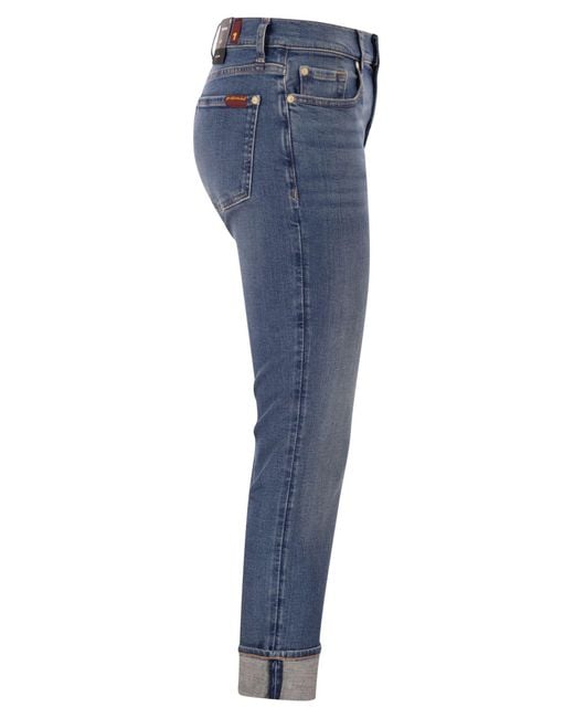 7 For All Mankind Blue Relaxed Skinny Cropped Slim Illusion Stretch Denim Jeans
