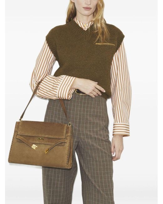 Tory Burch Brown "Lee Radziwill" Suede Large Shoulder Bag