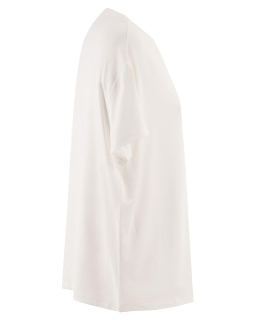 Majestic White Stretch Viscose T-Shirt With Round Neckline