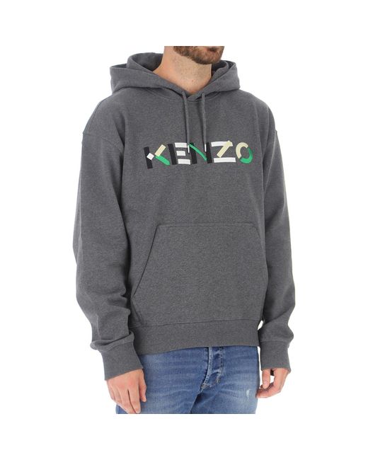 KENZO Gray Logo Hooded Sweatshirt for men