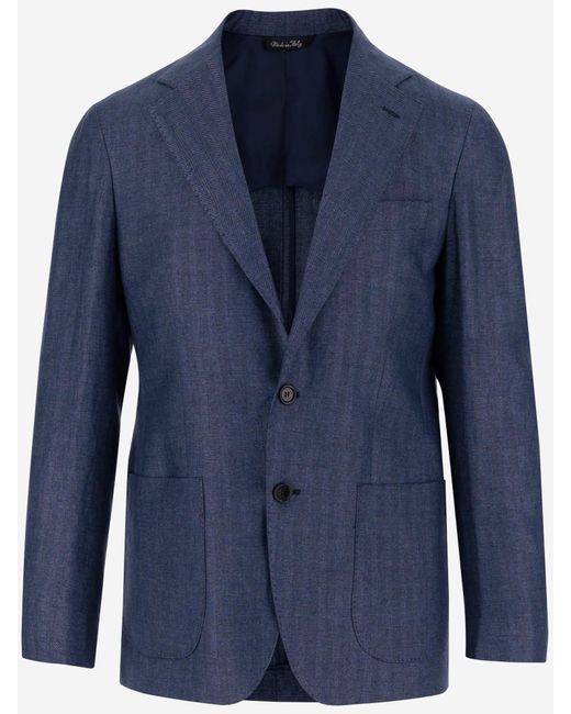 Chaqueta de lino de un solo pecho de Brian Dales de color Blue