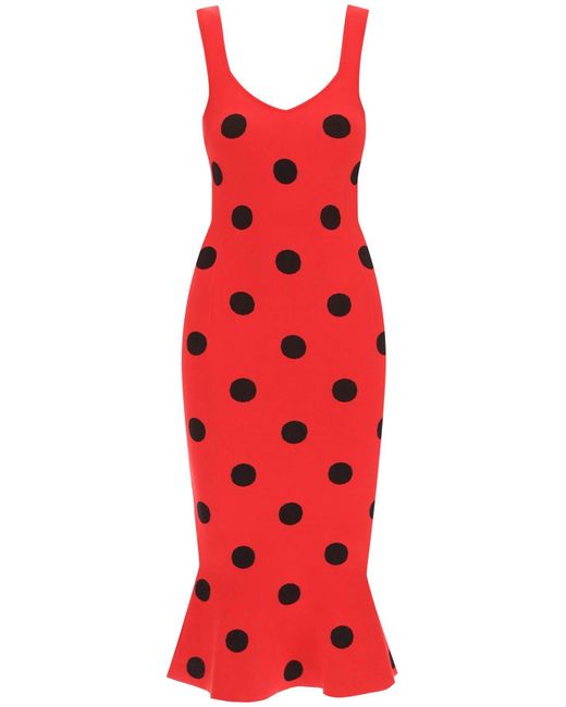 Marni Polka Dot Breien Midi -jurk in het Red