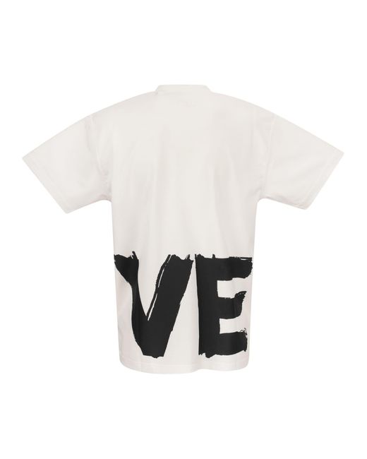 Burberry White Carrick Love Drucken Baumwoll übergroße T -Shirt
