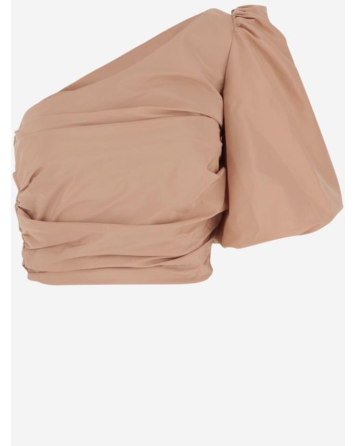 Pinko Een Schouder Korte Top In Taffeta in het Natural