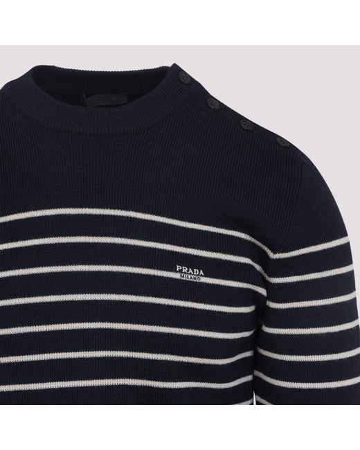 Prada Virgin Wool Crew Neck Sweater in Blue für Herren