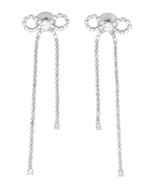 Self-Portrait White Elf-Portrait Crystal Droplet Bow Earrings